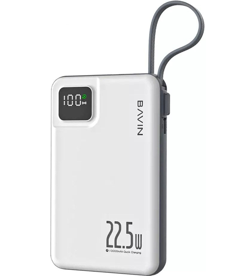 پاوربانک وایرلس  باوین Bavin  با قابلیت شارژ اپل واچ و کابل متصل